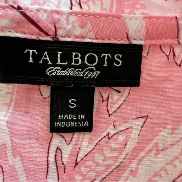 Talbots Pink Floral Damask Ruffle V Neck Cap Sleeve Cotton Blouse Small - Picture 6 of 7